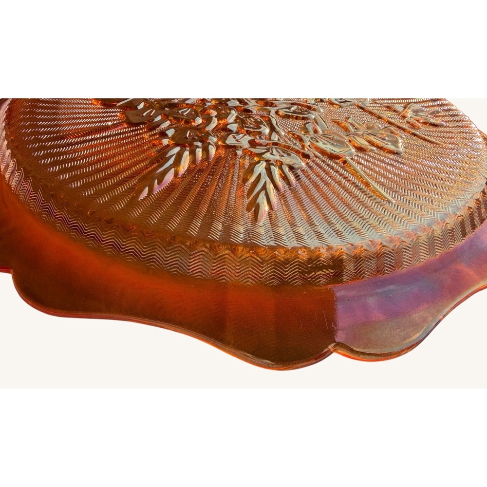 Vintage Jeannette Iris Herringbone Platter Plate Marigold Carnival Glass 12" - Picture 7 of 9
